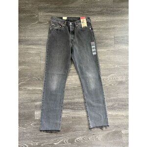 NWT Levi's 501 Original High Rise Straight Raw Frayed Hem Jeans Black Size 27x30